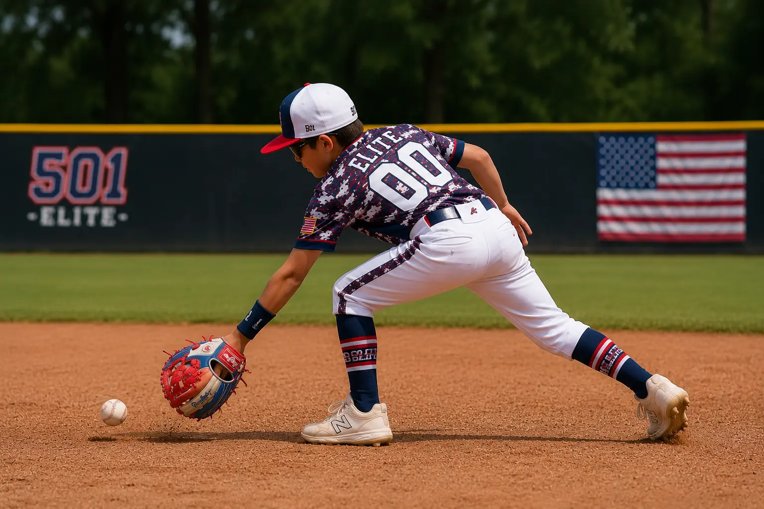 501 Elite youth baseball player making a play