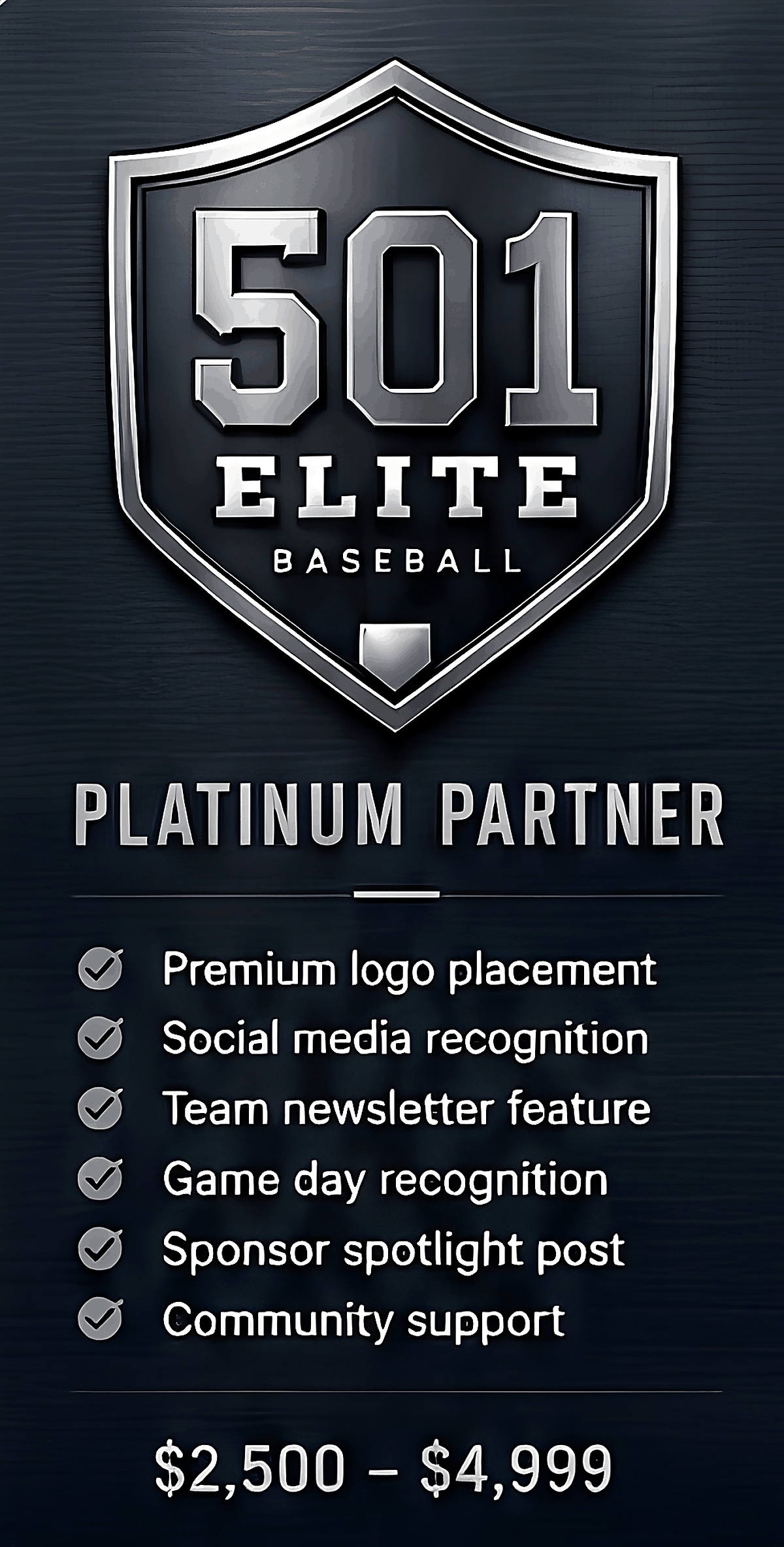 Platinum Sponsor level for 501 Elite Baseball